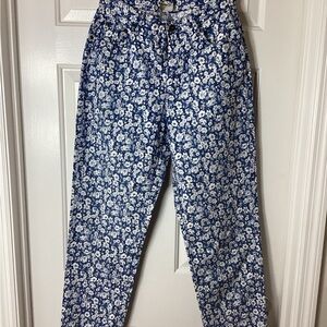 Liz Claiborne Navy and White Floral Straight Leg Pants Sz 10